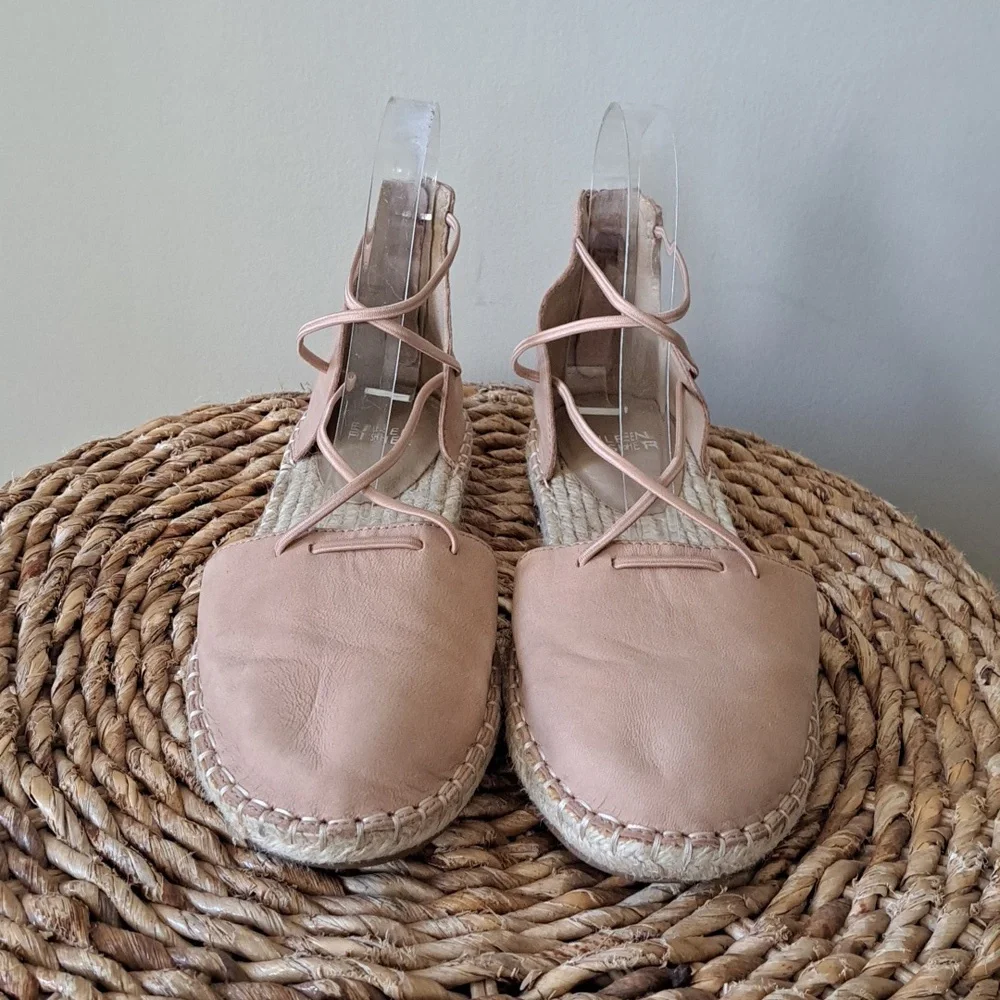 EILEEN FISHER Womens Nude/Blush Leather Elastic Lace Espadrille Wrap Sandals 7.5